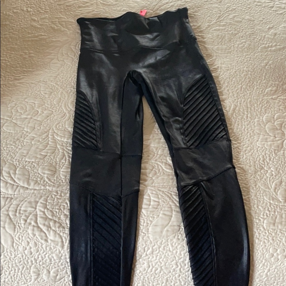 SPANX Black Faux Leather Moto Leggings